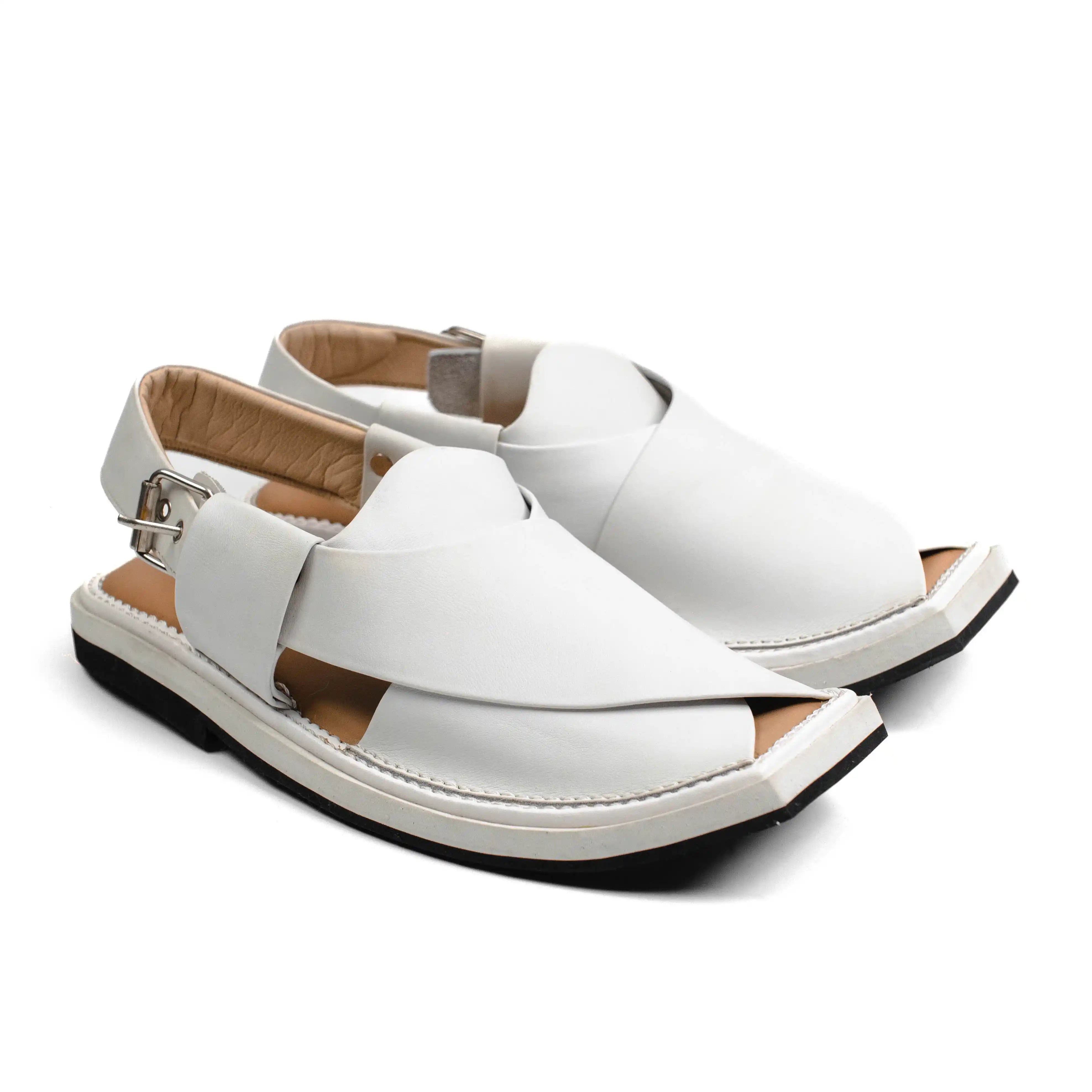 HEEL WHITE Kaptaan Chappal (KNW-1111)
