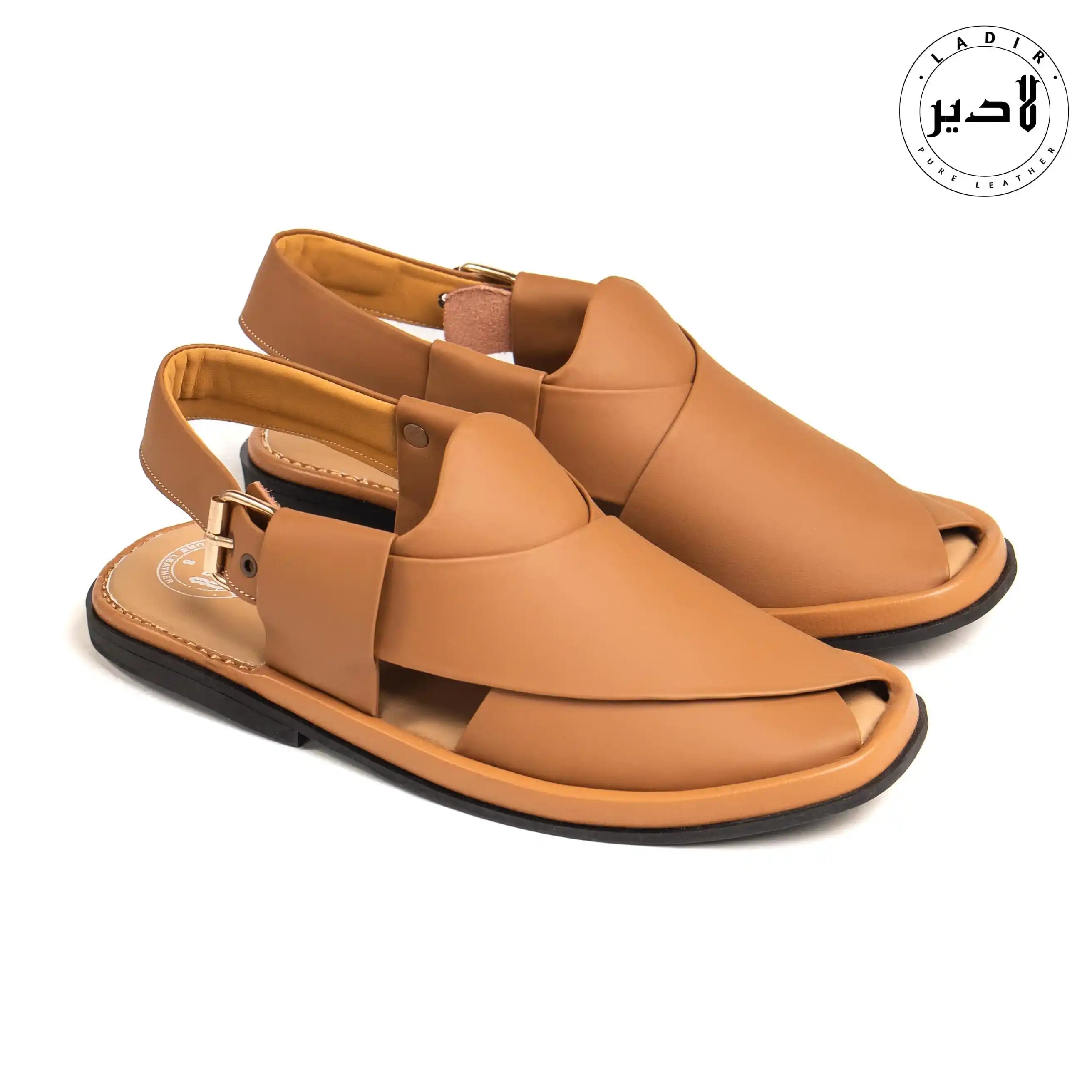 Brown ROUND Golden Peshawari Chappal (RSP-201)
